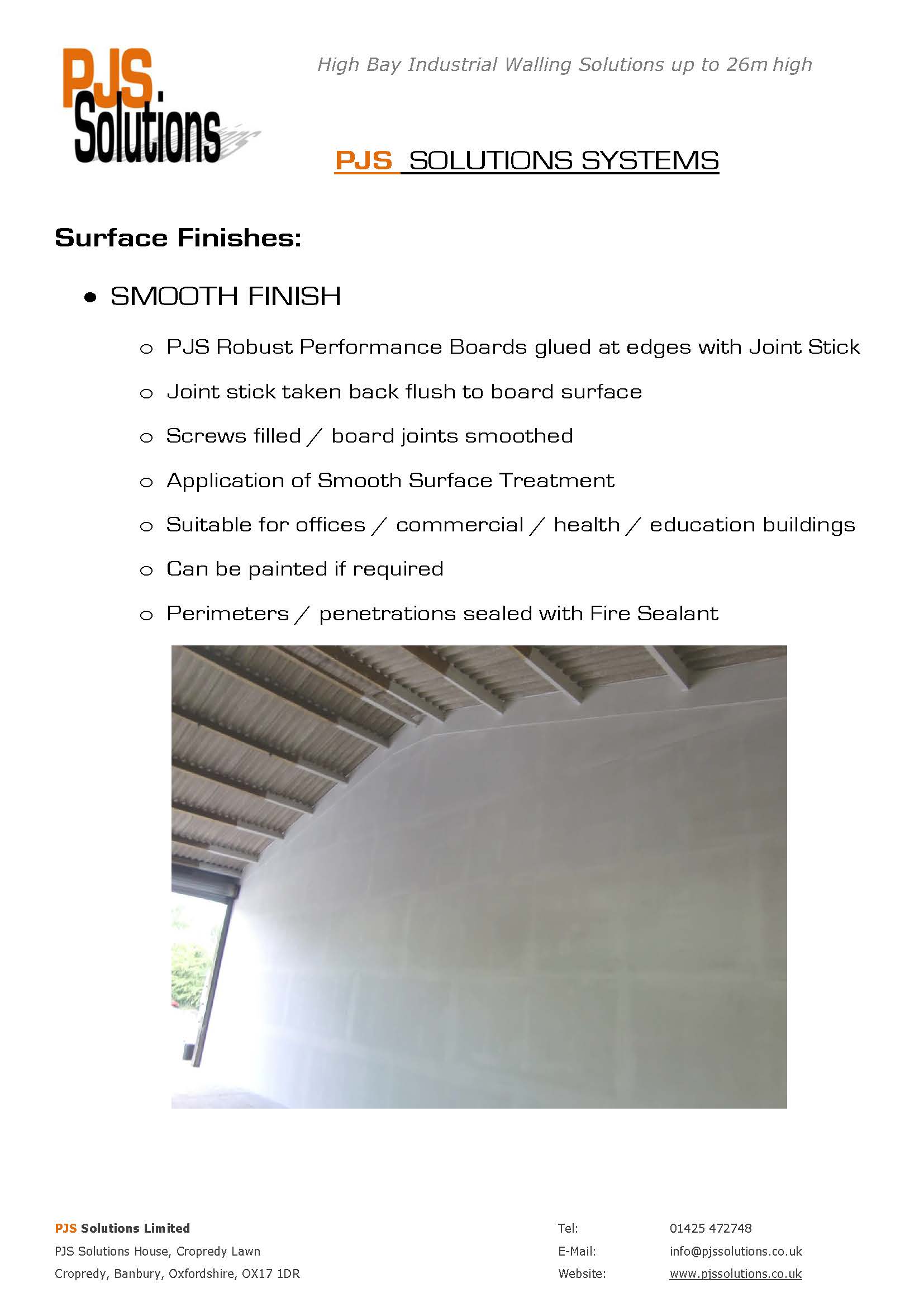PJS SOLUTIONS PARTITION SYSTEMS Surface Finishes - SMOOTH FINISH